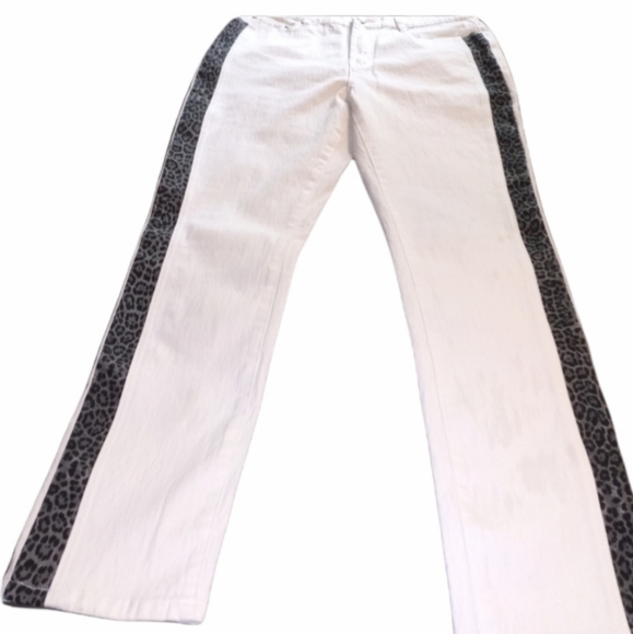 RARE NWOT Y2K DG2 Skinny Jeans Leopard Embellished Stripe 8 TALL LONG - Picture 2 of 8